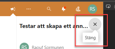 Close button in announcmentcenter is marked. 