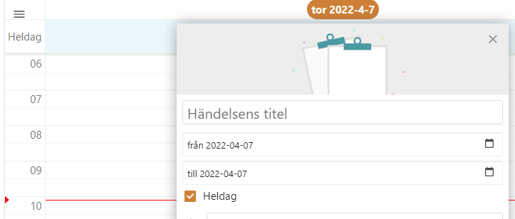 Modal for new event shows in calender view.
