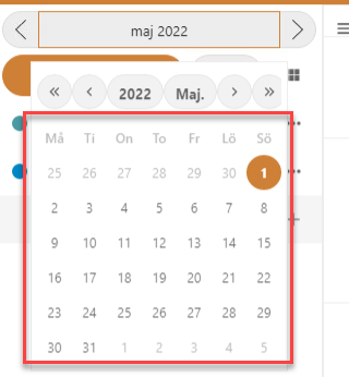 Datepicker, select date view is marked.
