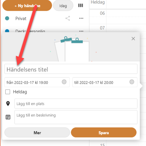 Arrow point on input for headning to new event from new event button.