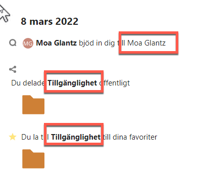 Links in Activity row are marked. 