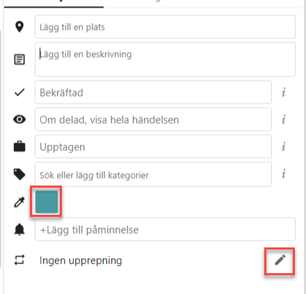 color settings for calender is marked.