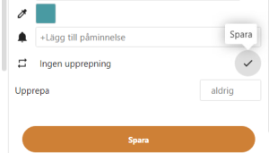 Calender edit and save button får new alert. 