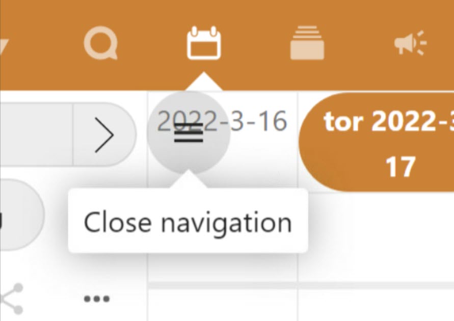 Close navgation button for sidemenu flotes over content in calender.