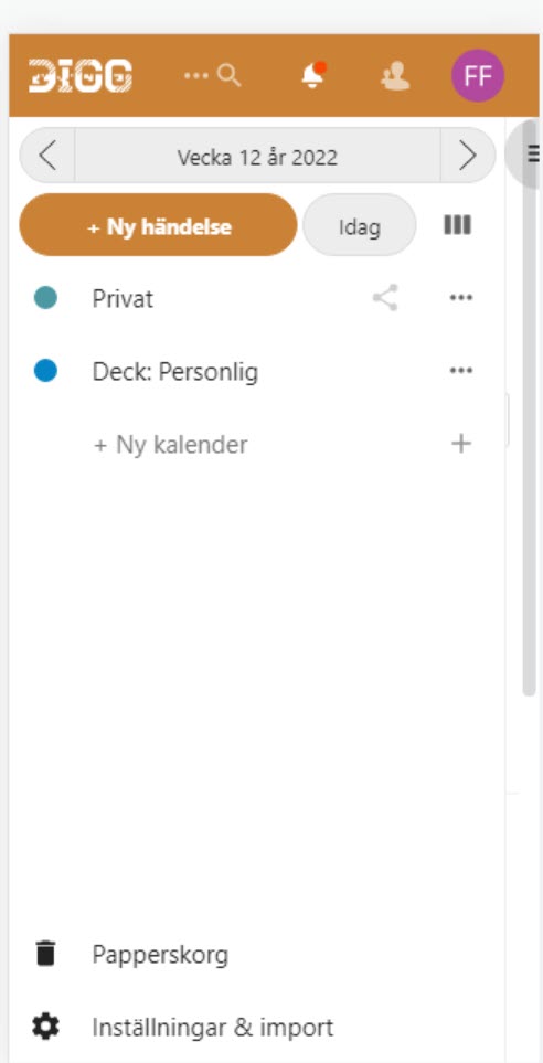 Calender app in small view.