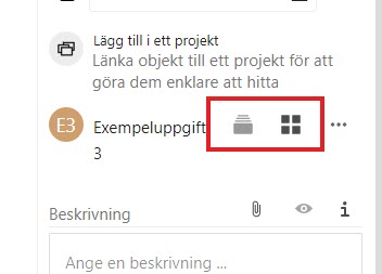 Icons in detail list for Exempeluppgift.
