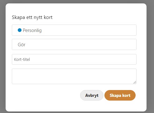 Modal create new card opened.