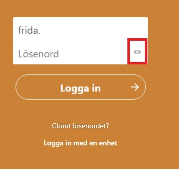 Log in show or hide password is marked. 