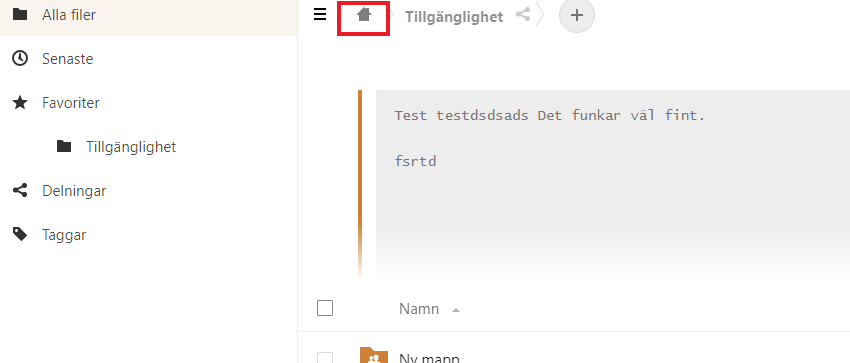 Home button in filetree is marked. 