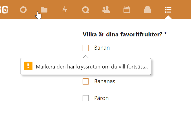 Browser error message in form.