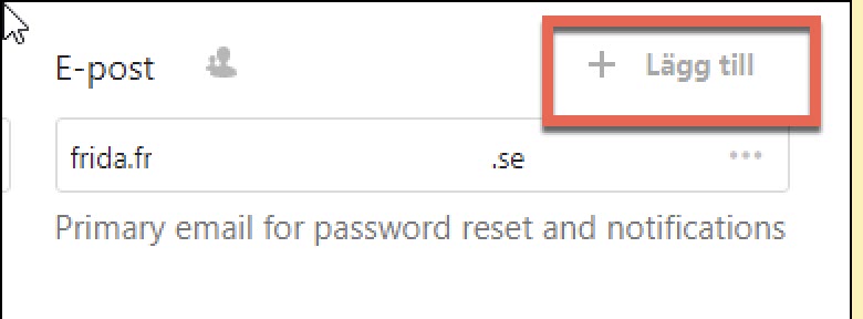 Settingpage add button next to e-post is marked.
