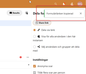 Message about copied content is marked. 