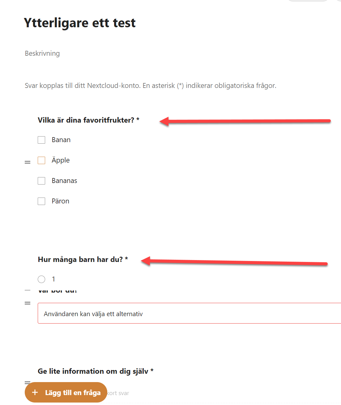 Questions from forms are pointed at with arrows.