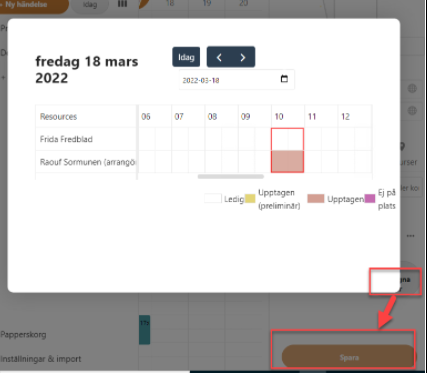 A modal window showing a calendar, focus is marked behind the window.