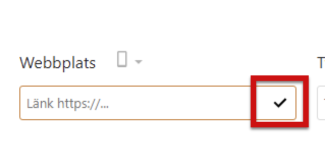 Verification for input Webbplats is marked.